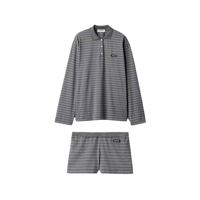 9A+ quality miu miu striped long-sleeve polo shirt & shorts